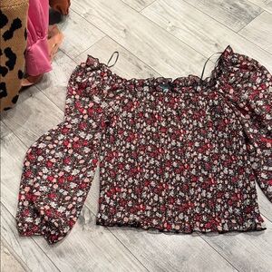 Alice Blue Floral Smocked Blouse - Black and Red